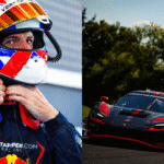 Max Verstappen (L) and Emil Frey Racing's Ferrari 296 GT3 car (R)
