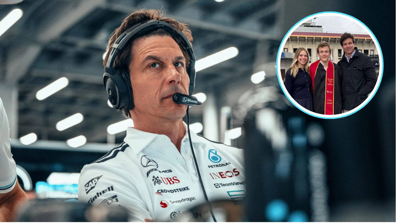 Toto Wolff (main) with Benedict and Rosa Wolff (insert)