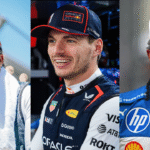 Formula 1 drivers Fernando Alonso, Max Verstappen, and Lewis Hamilton