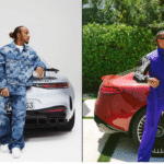 Lewis Hamilton with Mercedes cars