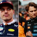 Max Verstappen reacts to Oscar Piastri's penalty during the 2025 F1 British GP (Images from @Max33Verstappen and @OscarPiastri on X)
