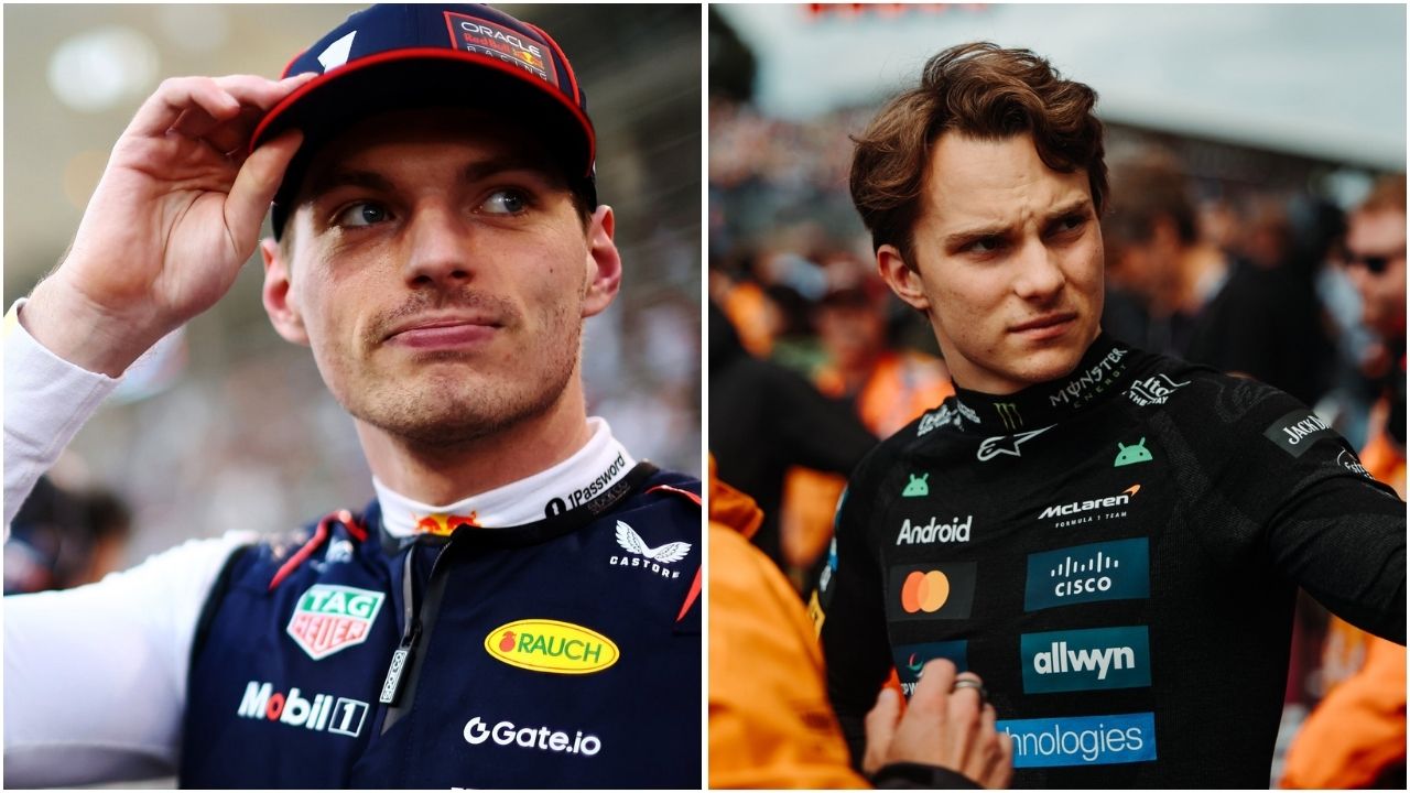 Max Verstappen reacts to Oscar Piastri's penalty during the 2025 F1 British GP (Images from @Max33Verstappen and @OscarPiastri on X)